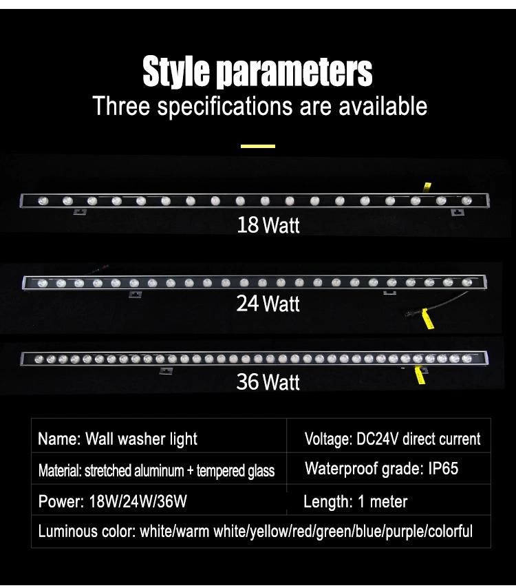 24V 9W LED Wall Washer RGB Color Changeable 36wled Low Voltage 24V Wall Washer High-Power Outdoor Waterproof Lighting Line Lamp Colorful Colorful