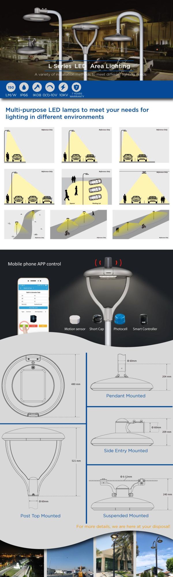 70W 8400 Lm LED Light Fixtures for Outdoor Area Lighting