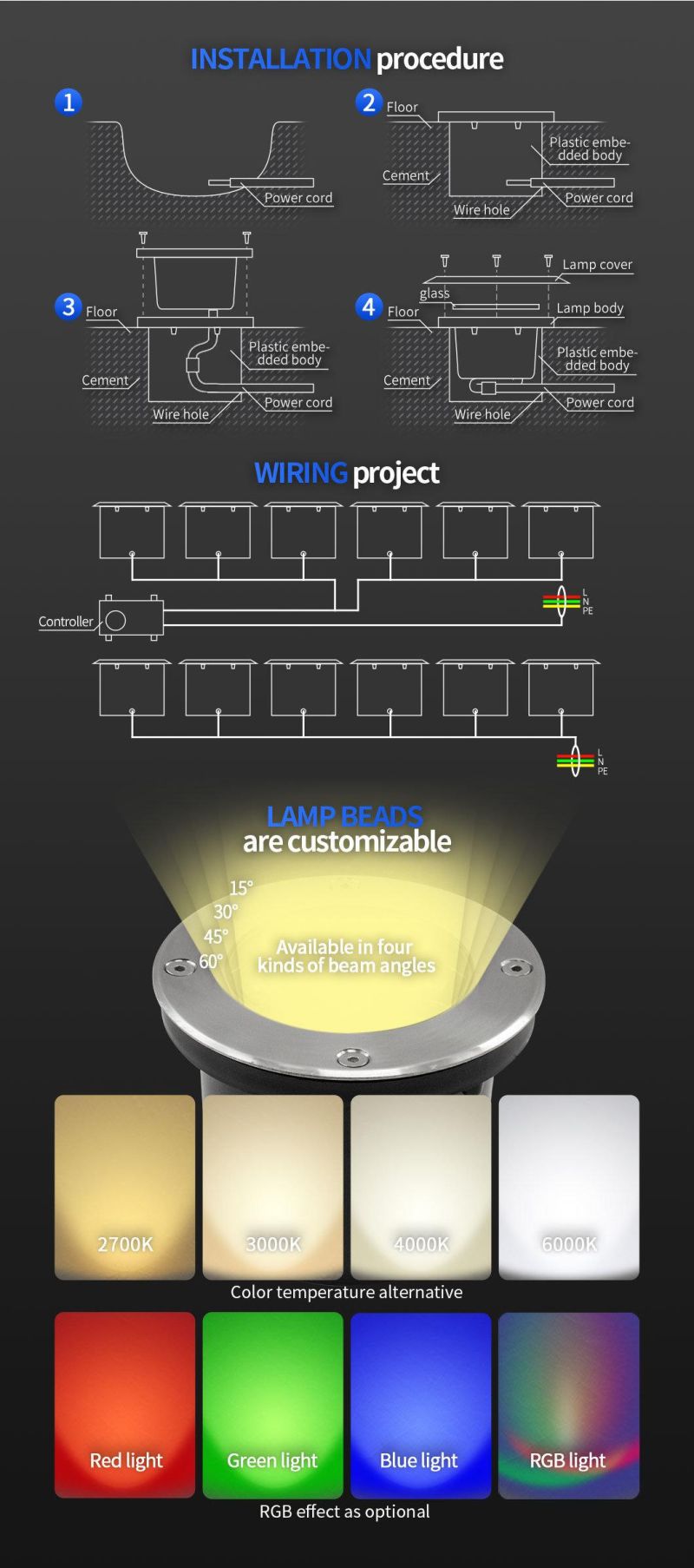 Aluminun 3000K LED Waterproof Underground Light Garden Lighting Fixture