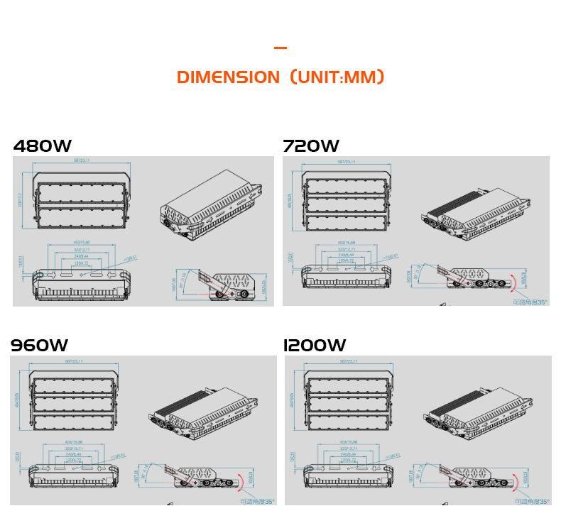 Economical IP66 High Lumen 480W LED Flood Light Stadium Lighting