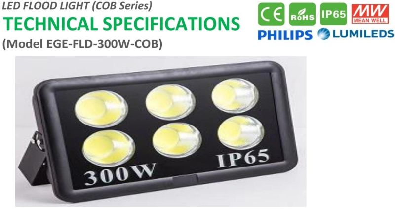5 Years Warranty IP65 Waterproof 300W COB LED Flood Light