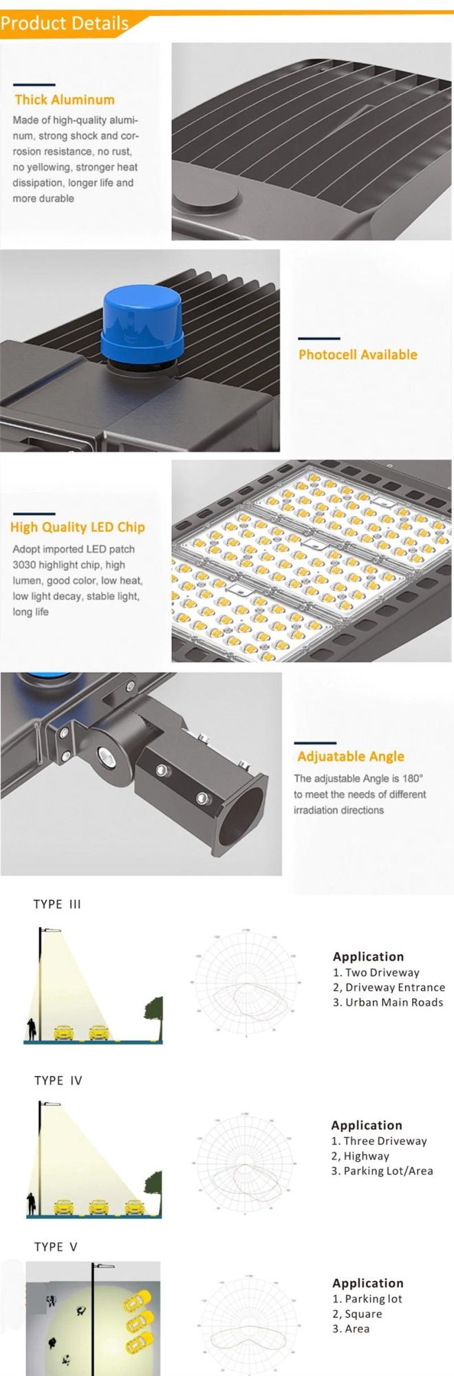 5 Years Warranty Meanwell IP65 Parking Lot 80W 100W 150W 200W 300W Roadway Shoebox Lamp Good Price LED Street Light