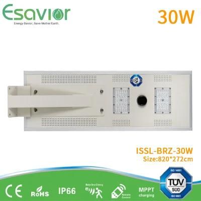 100000 Hours LED Lifespan 30W All in One Integrated Solar LED Street Light Solar LED Lighting with Pole