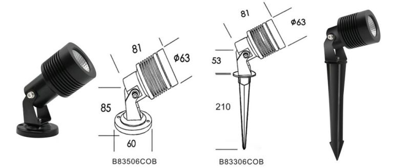 6W CREE COB LED Lighting Fixture IP65 Outdoor Garden Spot Light LED Spike Light LED Lawn Light Aluminum LED Landscape Garden Spotlight with Base or Spike