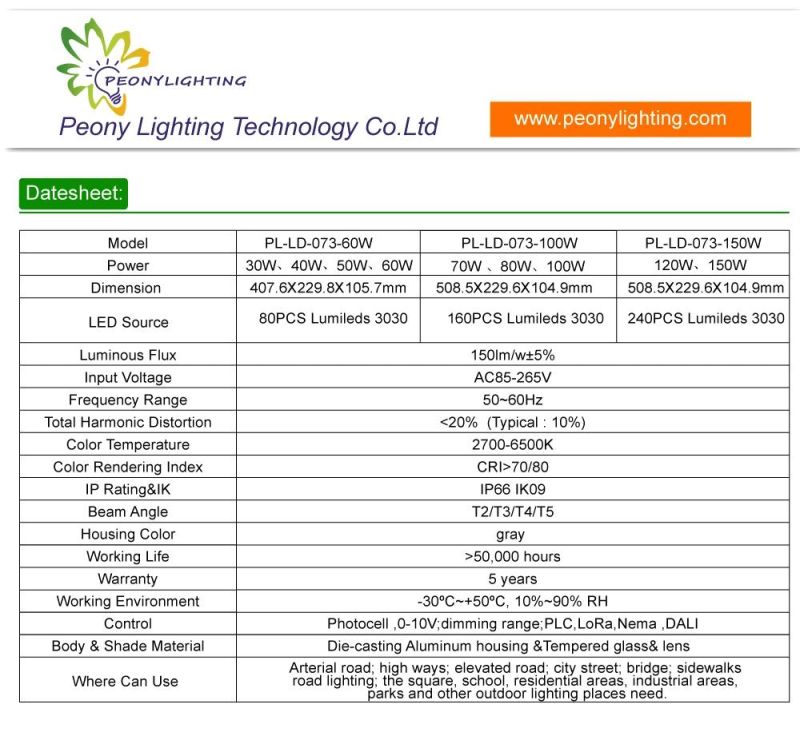 Hot Products Top 10 Parking 80W 150W IP66 Outdoor Road Lamp Pole LED Street Light