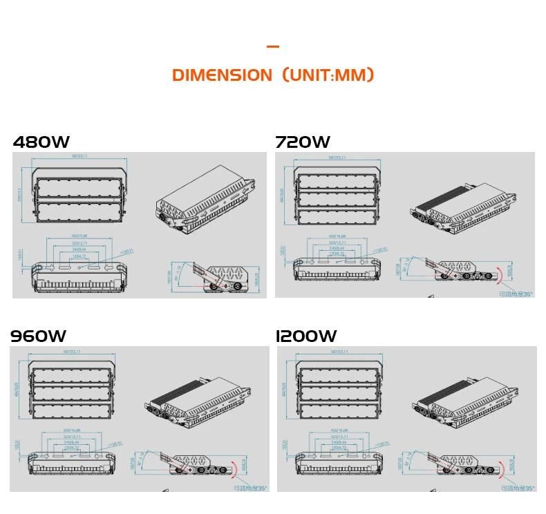 High Power IP66 LED Flood Lights 1000W LED Stadium Lights Waterproof Outdoor Sports 400W 800W Luminaire