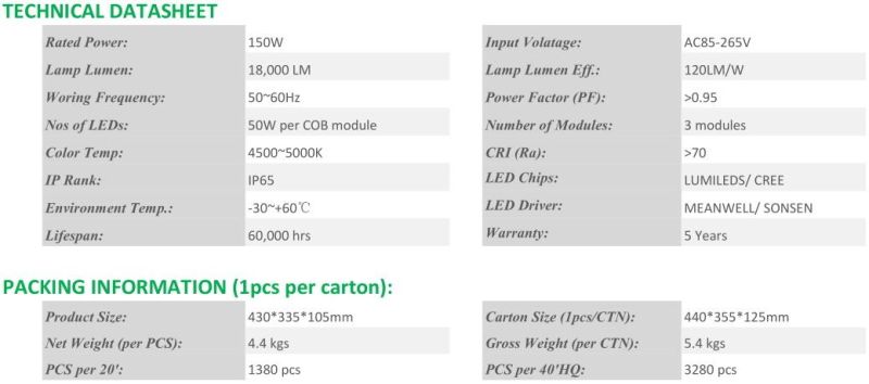 150W COB LED Street Flood Light for Outdoor Lighting