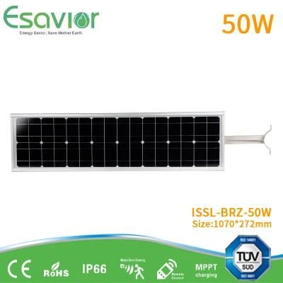 50W 5000lm Solar Powered LED Street Light Outdoor Garden Lamp with 3, 000+ Cycles Lithium Battery Energy Saving High Luminous Efficiency
