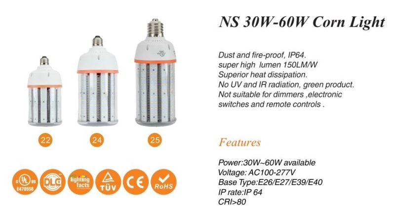 30W 40W 50W 60W LED Corn Light UL & Dlc IP64 LED Corn Bulb