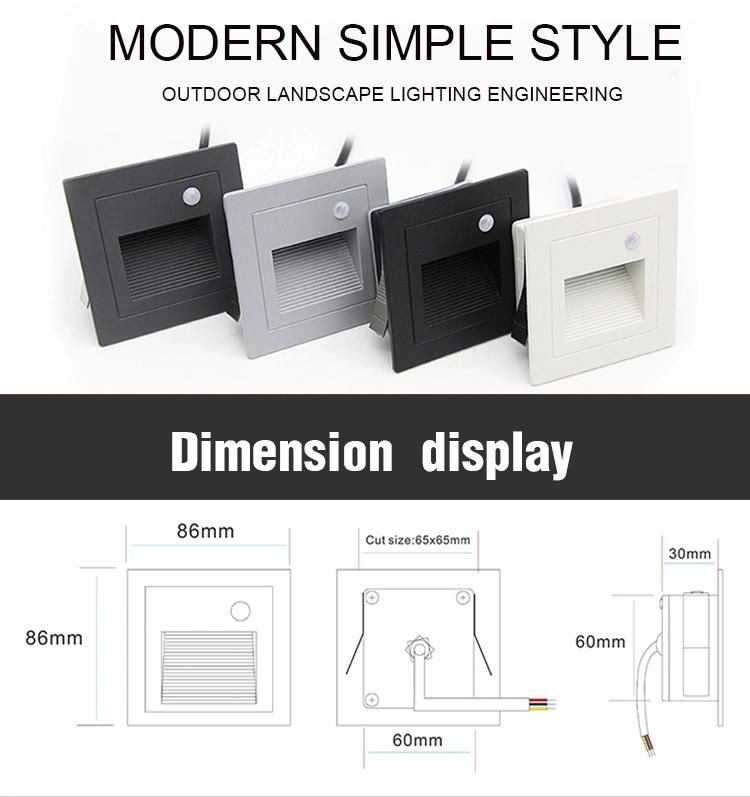 3W LED Wall Lamp PIR Motion Sensor Recessed Stairs Step Decoration Hallway Staircase Lights Outdoor Lighting