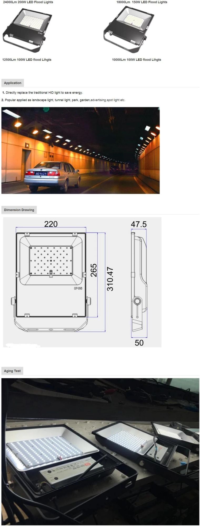SMD 10W 20W 30W 50W 100W IP65 Outdoor LED Flood Light with Nichia LED Meanwell Driver