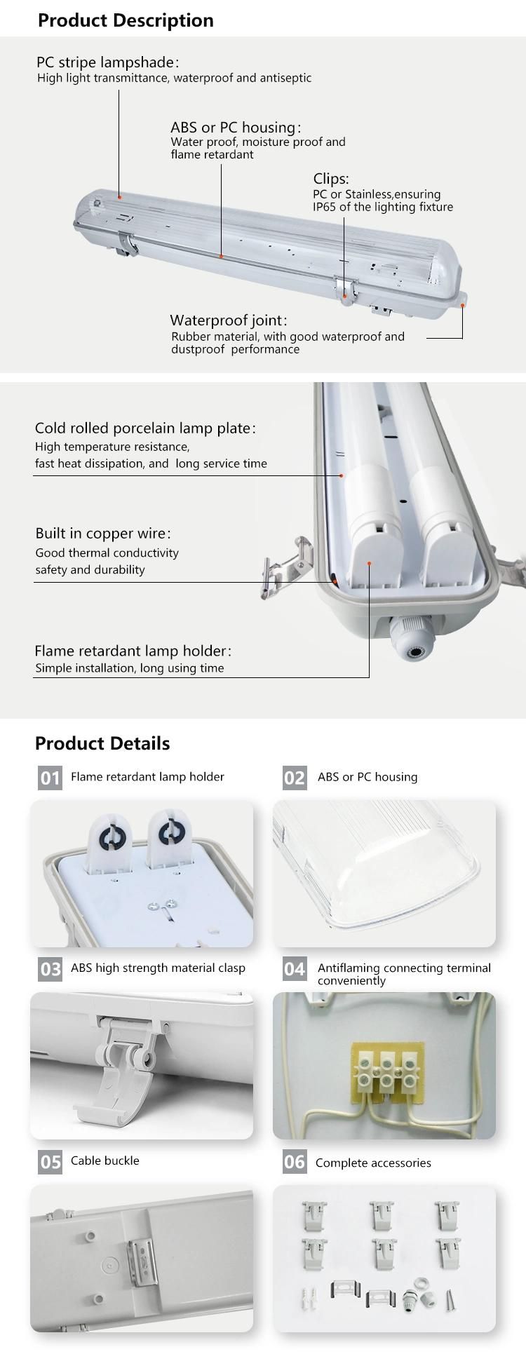 LED Triproof Light IP65 T8 Tube Fluorescent Linear Lamp Fixture 18W 36W