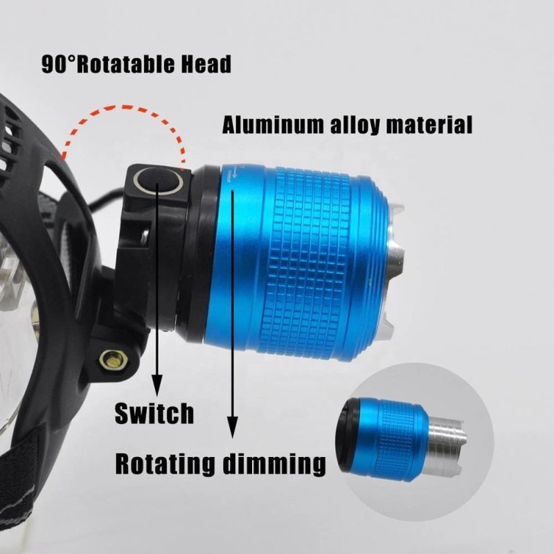 High Power Head Lamp Blue Rechargeable LED Head Torch Waterproof Zoom 10W T6 LED 18650 Battery LED Headlamp