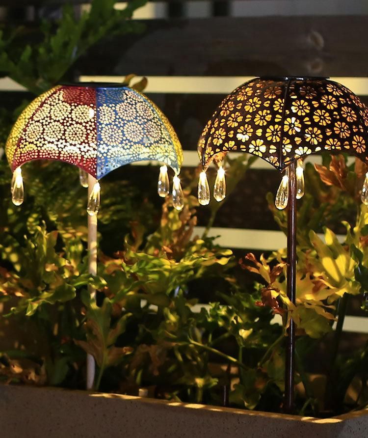 LED Solar Outdoor Whatproof Umbrella Lights Lawn Insertion Lights Decorative Iron Hollow Garden Lights