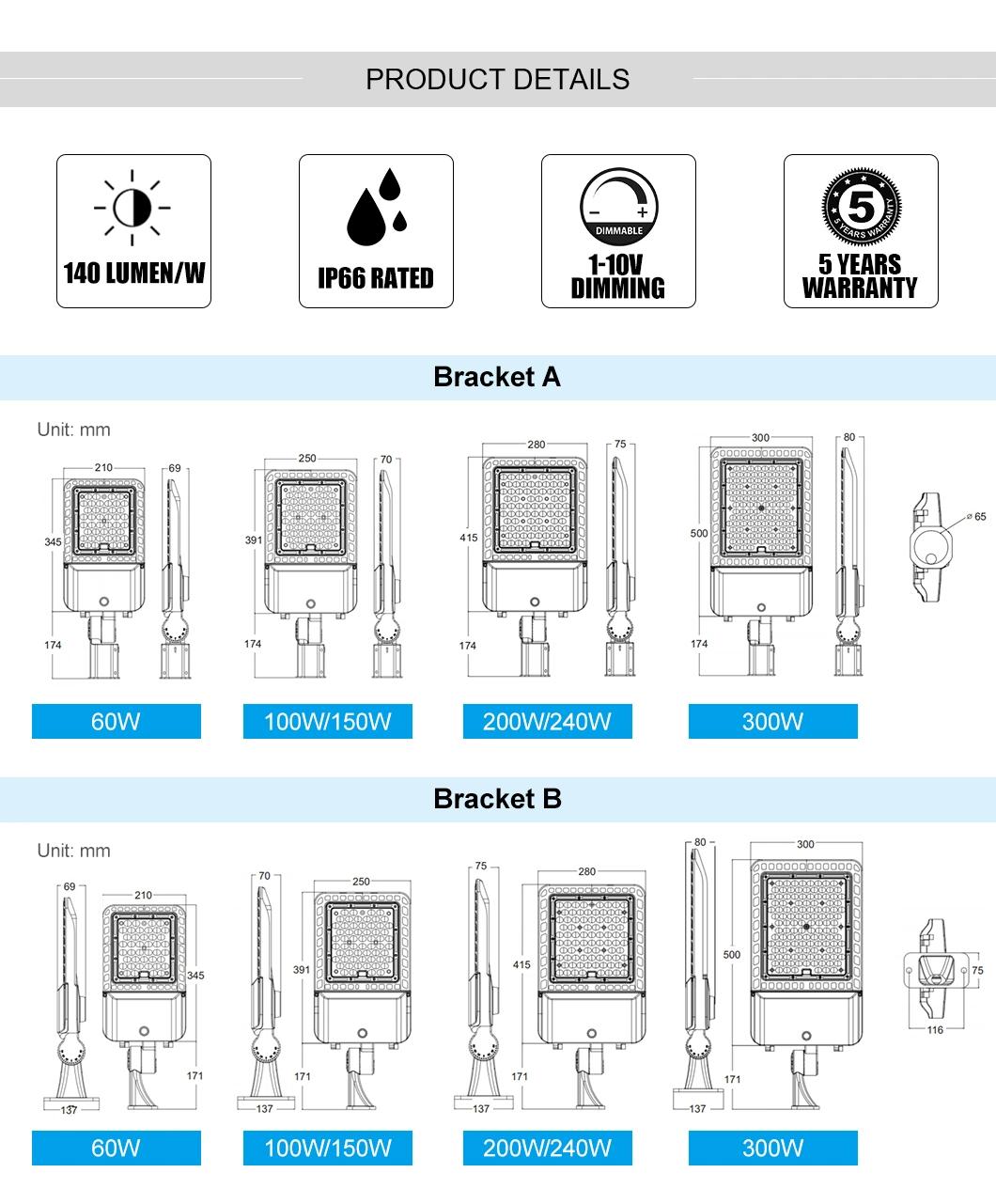 100W 150W 200W 240W 300W LED Parking Lot Lighting New Design 2700-6500K Commercial LED Shoebox Lights