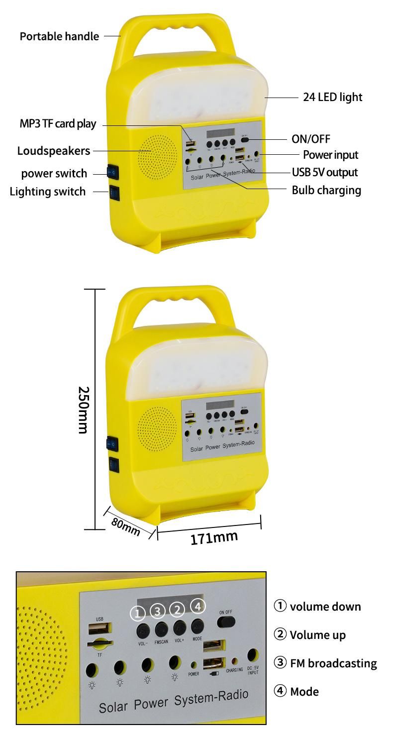 Hot Selling Products Solar Lighting System with FM Radio / Bulb / Bluetooth Speaker