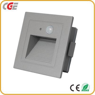 3W Outdoor LED Stair Light Single Color IP65 Recessed Square LED Wall Lamp with Sensor