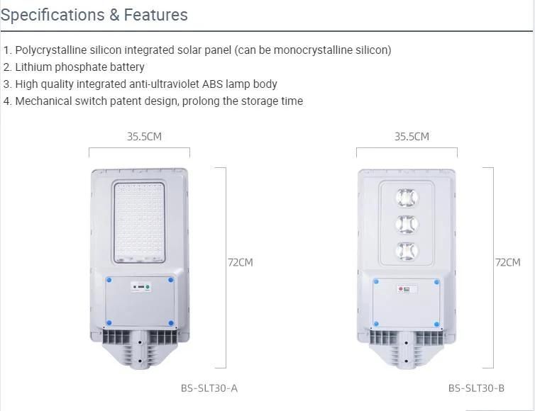 Bspro Hot Sell High Power ABS Outdoor Waterproof LED Pole Lights All in One Solar Street Light