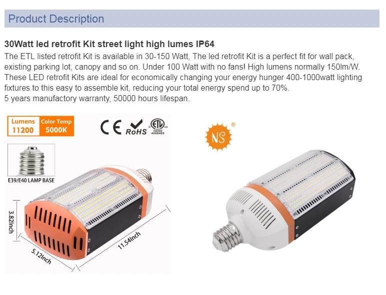 Mh/HID/HPS Replacement 40W LED Bulb Light Retrofit Kit for Cobra Street, Shoebox Fixture