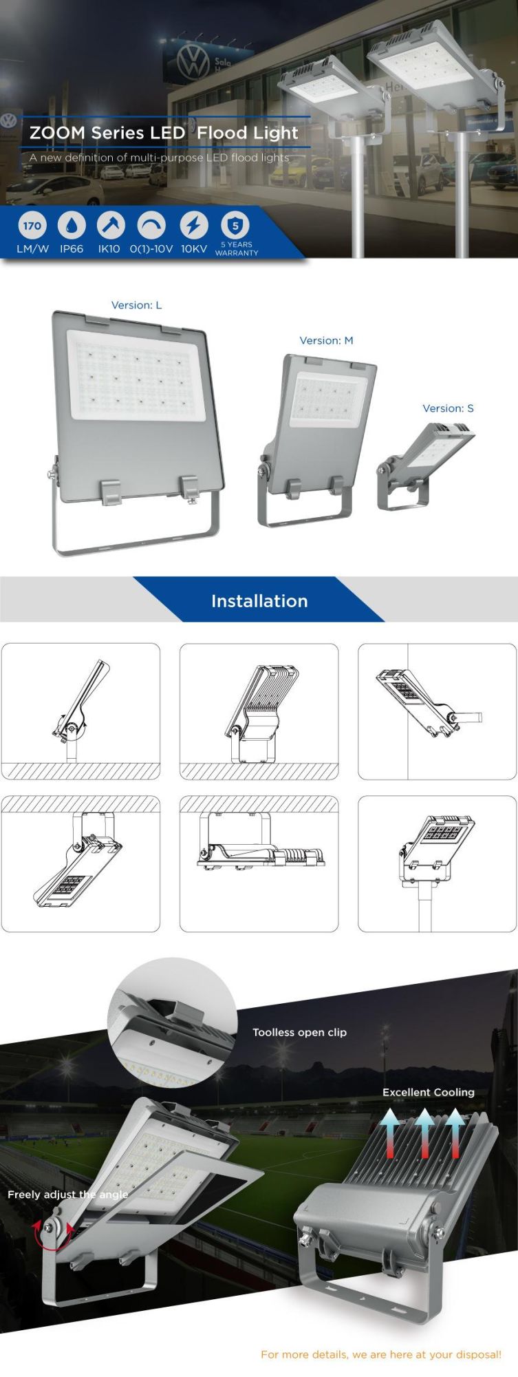 Wide Voltage AC90-305V IP65 SMD LED Flood Light for Outdoor Stadium Tennis Court Tunnel Lighting 100W 150W 200W 300W 400W