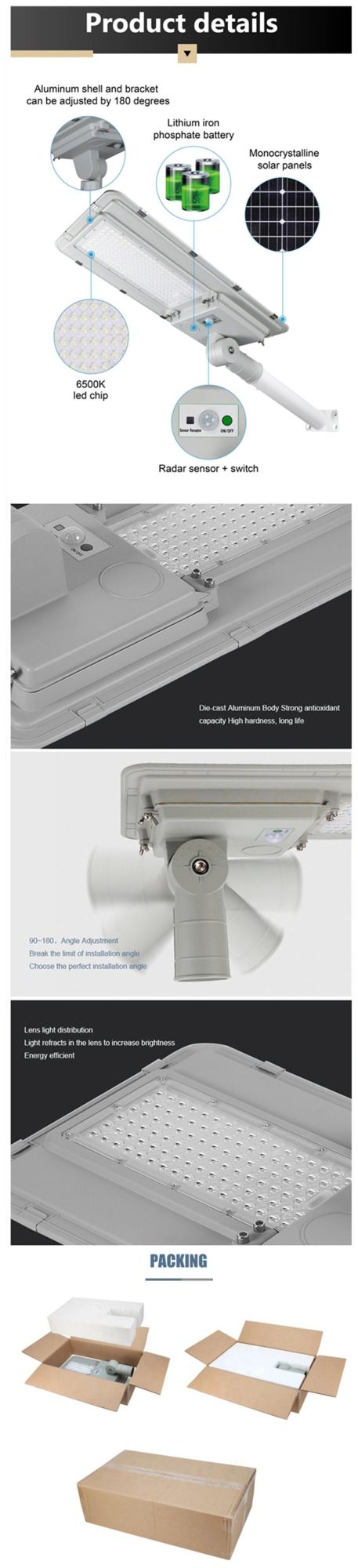 All in One Integrated Solar LED Street Light with Lithium Battery Motion Sensor Based on Cardboard