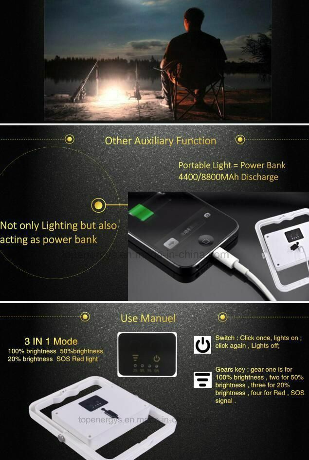 Waterproof USB Power Bank with 8800mAh Rechargeable Battery Portable LED Lamp