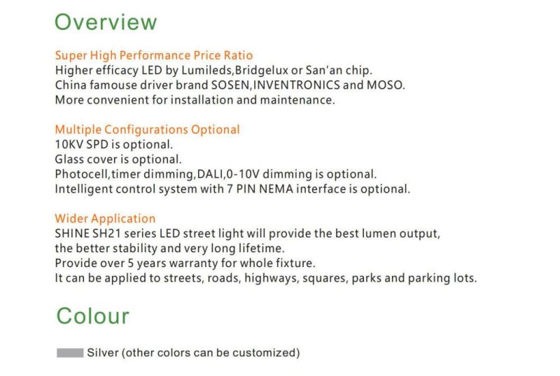 20W-250W LED Street Light with 5 Years Warranty