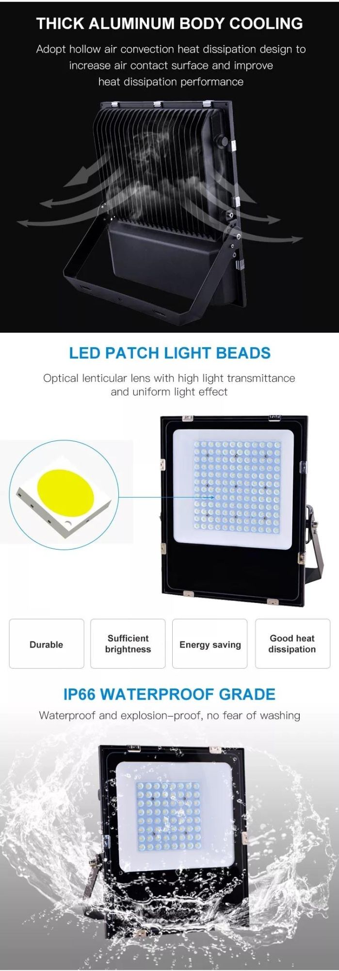 LED Flood Light IP66 for Garden Factory Warehouse 100W
