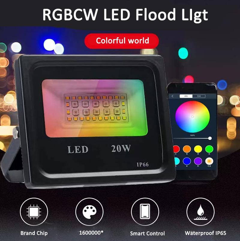 Factory Price Dimmable Color Changing APP Control RGBW 20W 30W 50W Flood Light Waterproof LED Landscape Lights