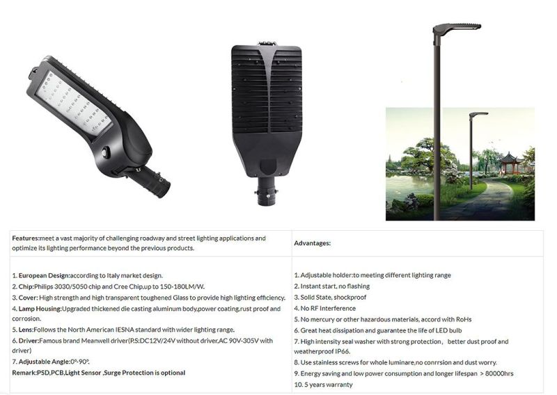 Adjustable Angle 150lm/W Outdoor 50W 100W 120W LED Street Garden Parking Lot Lamp with Photocell