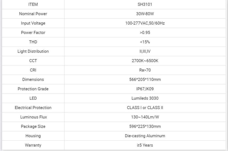 Outdoor IP66 30-80W 100-150W 180-250W LED Street Light Garden Light for Road Park Lighting From OEM Factory