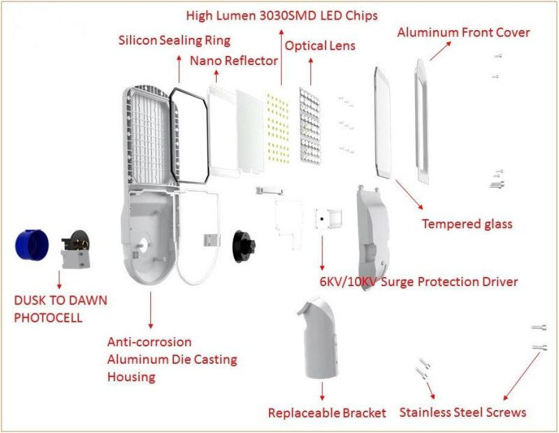 High Lumen 130-140lm/W Professional Light Distribution 50W LED Street Light