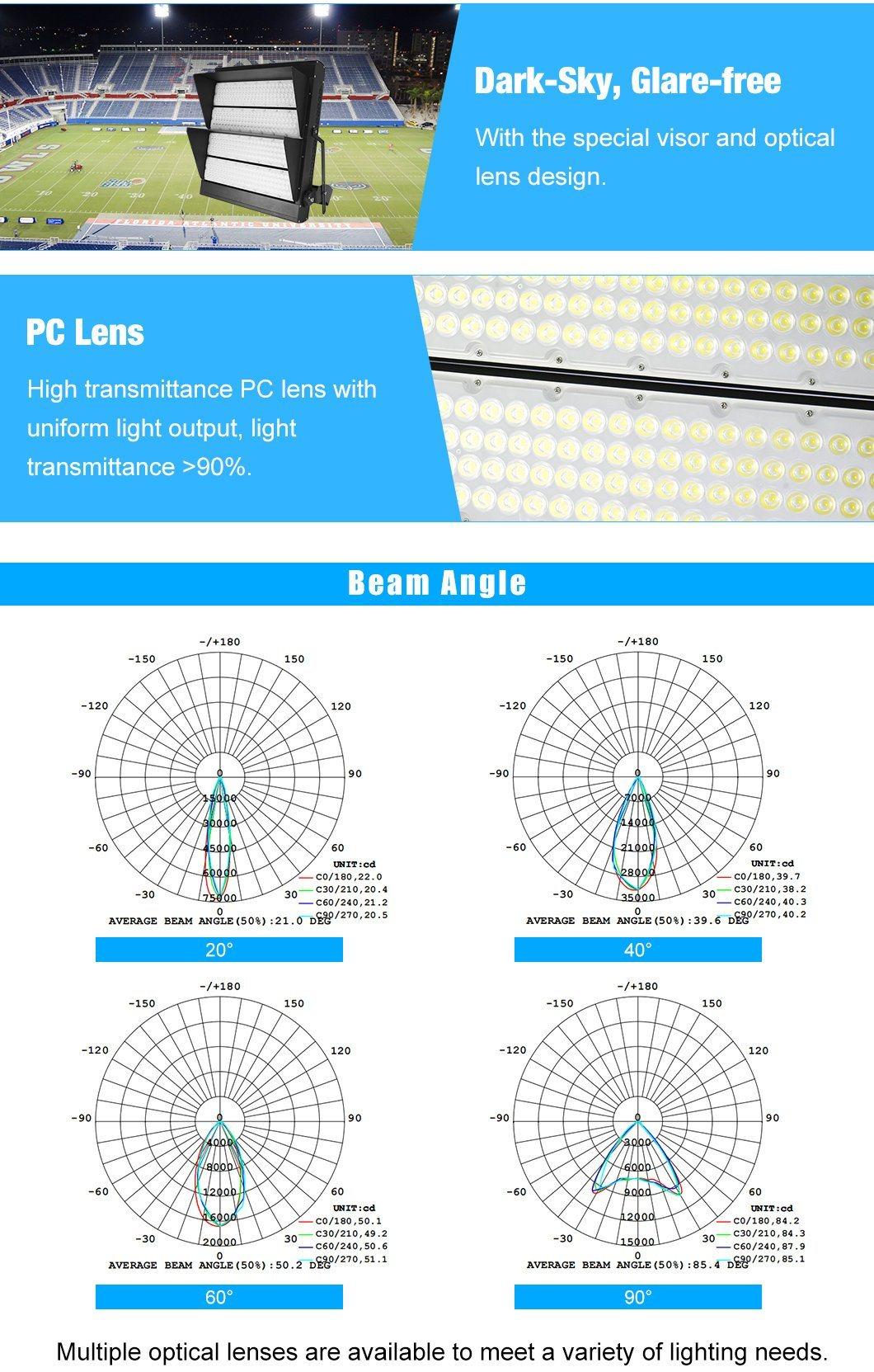 IP65 Waterproof New Design Stadium Lighting 500W 600W 800W Floodlight Multiple Optical Lenses LED Stadium Lamp 5 Years Warranty Stadium Lamp