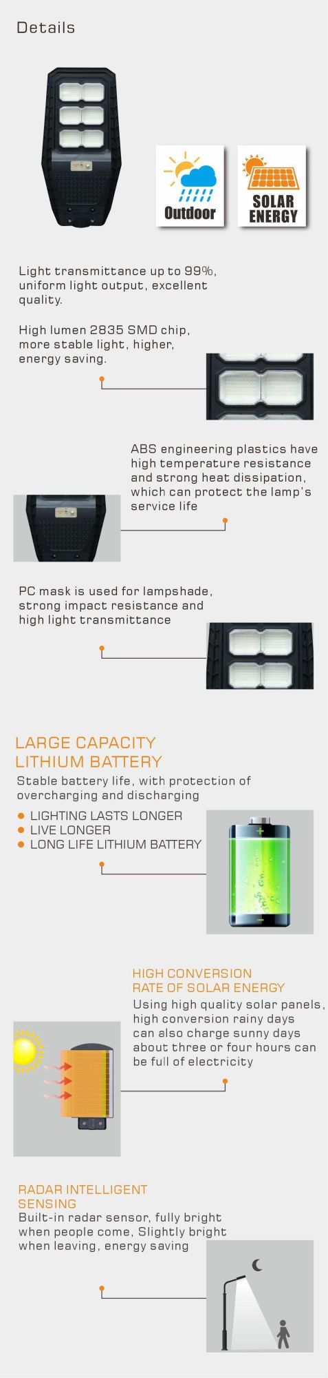ABS 300W Waterproof IP65 Factory Solar Strret Light All in One Solar Street Light