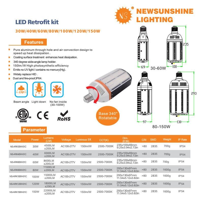 Half Corn Light HID Retrofit Kit 180 Degree Corn Light