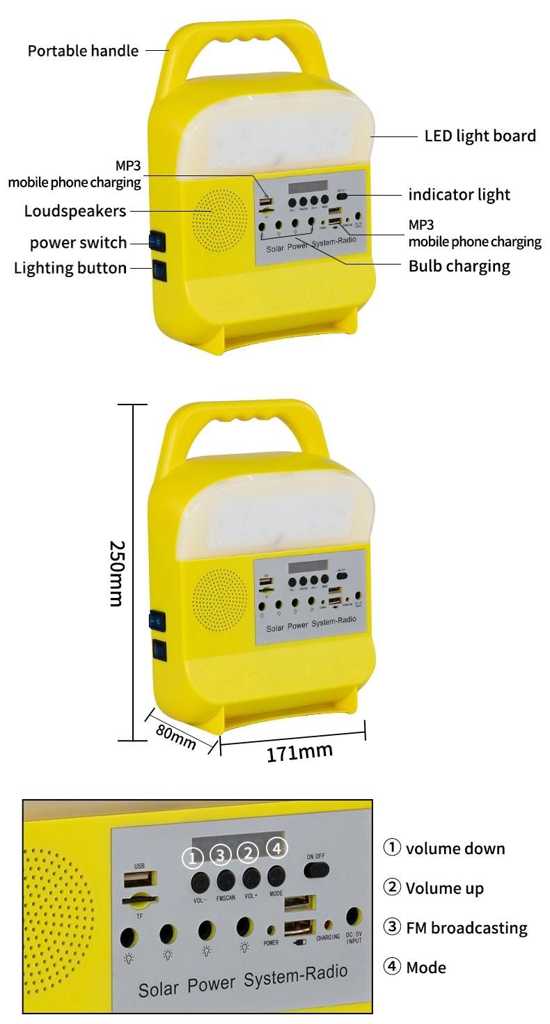 Solar Energy Lighting System 10W Mini Solar Lighting Kits with Radio FM and MP3