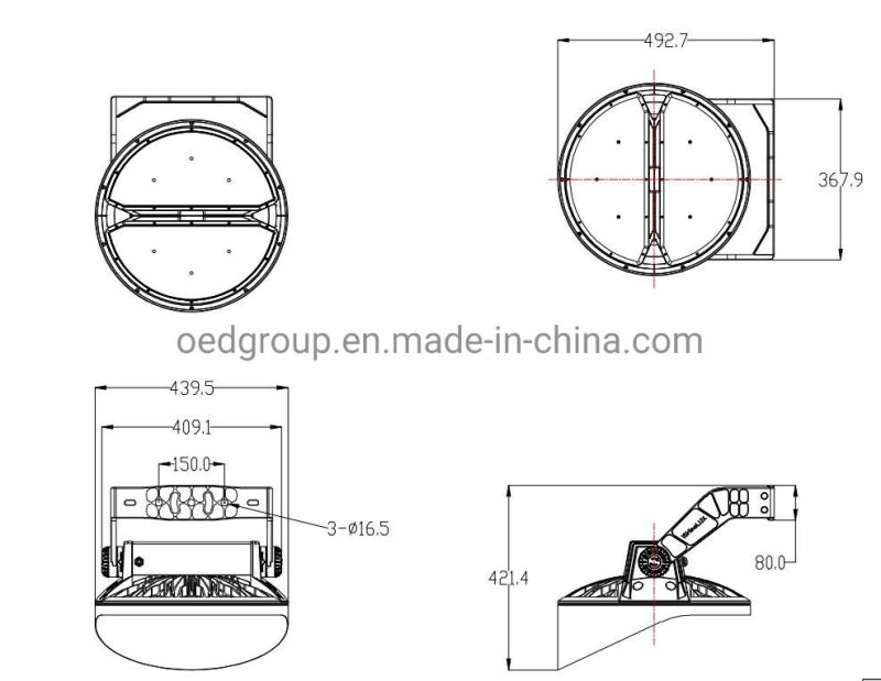 AC85-277V 140lm/W IP66 Industrial Round 400W Round Shape LED High Mast Stadium Flood Light