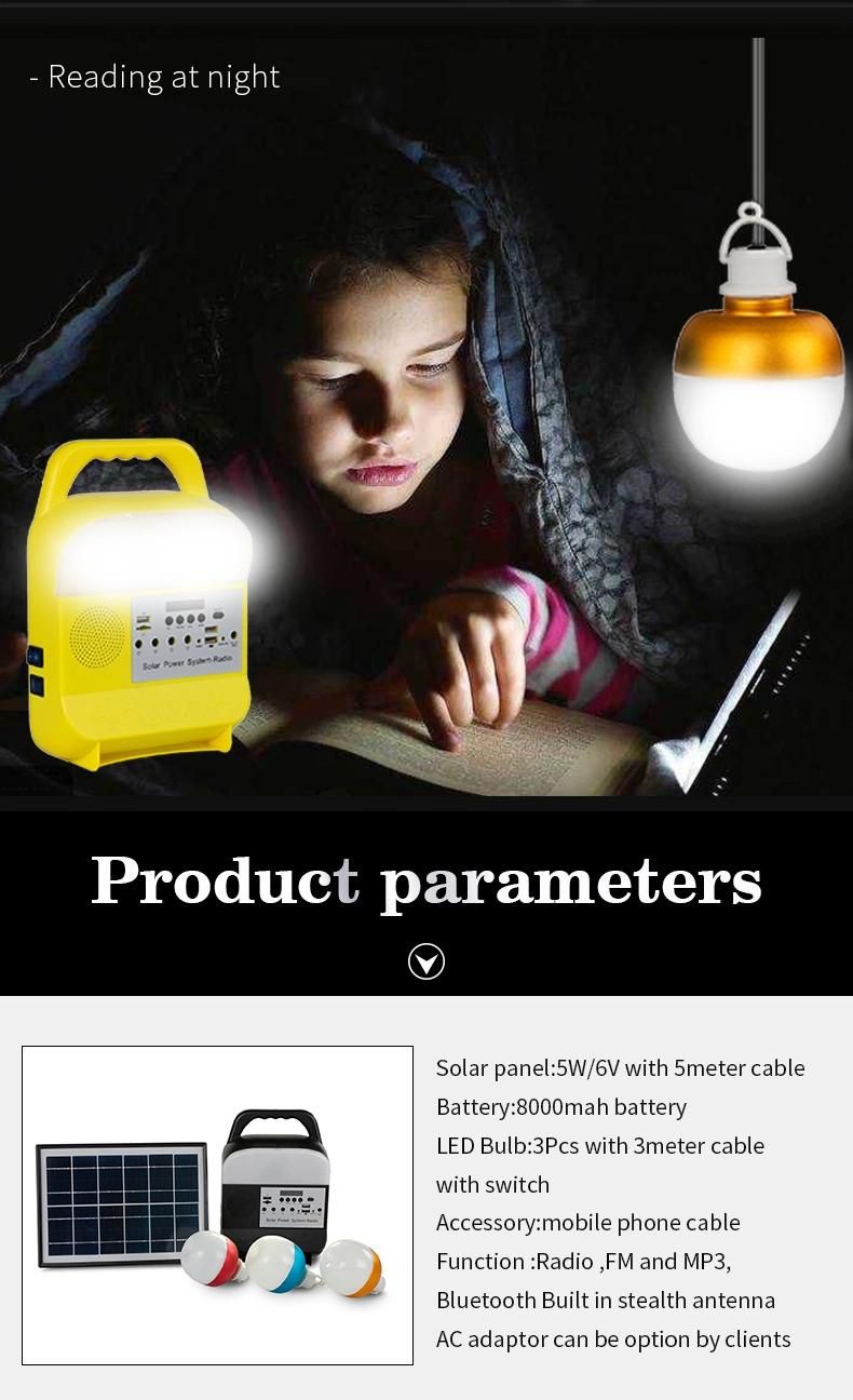 Solar Energy Lighting System 10W Mini Solar Lighting Kits with Radio FM and MP3