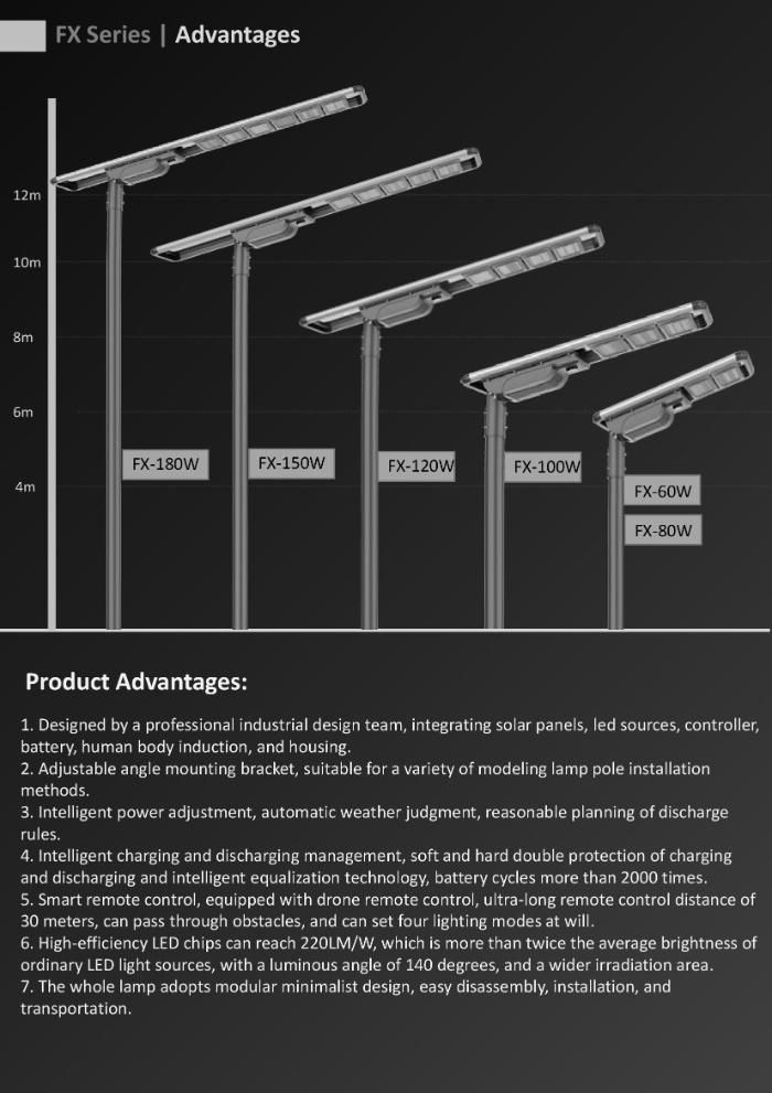 High Performance Bridgelux Public Area Sensor Solar LED Street Light Rygh-Fx-100W