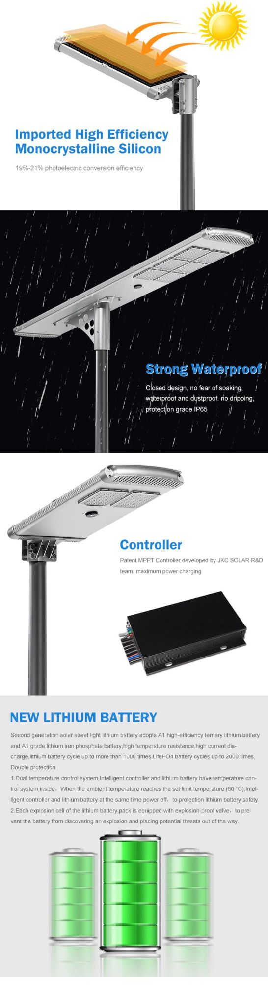 Outdoor Waterproof Road Lighting IP65 SMD 30 40 50 60 80 100 120 Watt All in One Solar LED Street Light