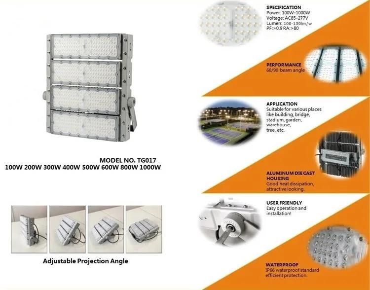 High Efficiency Module Tennis Court Aluminum Die-Casting Waterproof 600W LED Stadium Lights