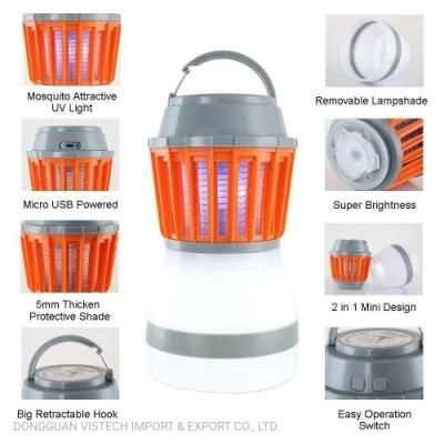 Waterproof IP67 USB Powered UV LED Outdoor Camping Light &amp; Mosquito Killer Trap Lamp with Solar Panel