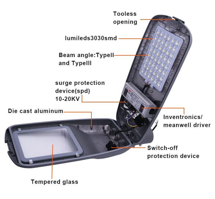 50W High Brightness Waterproof IP66 Ik10 Outdoor High Quality LED Street Light
