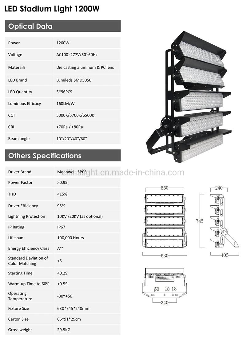 High Mast Projector Stadium LED Outdoor Light Fixture LED Floodlight 200W 250W 400W 500W