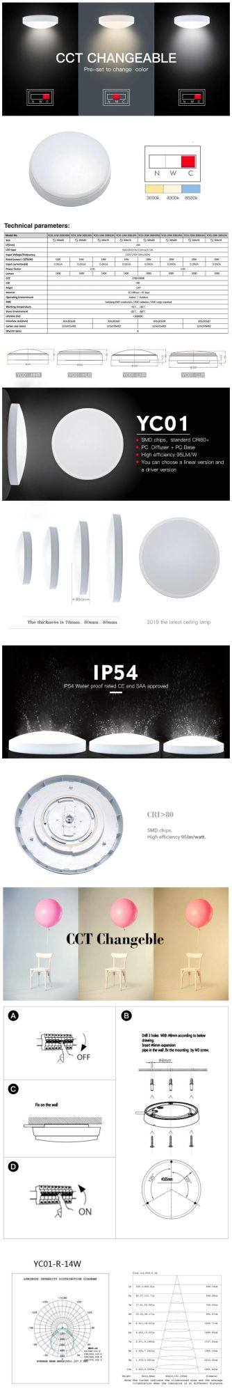 Round LED Ceiling Lamp Light 14W 20W