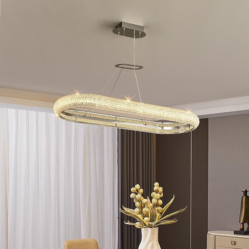 2022 Modern Round Circle Silver Metal Luxury Crystal Ceiling Chandeliers LED Nordic Pendant Lights