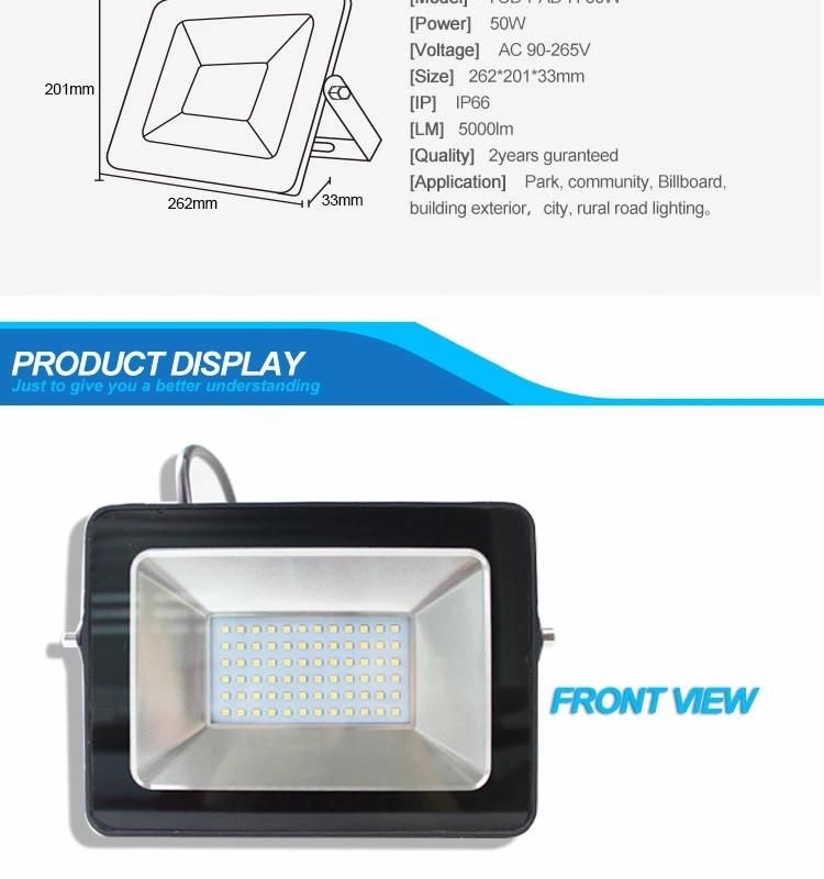 Distributor Factory Exports Saso UL CB Water Proof 10W - 100W IP66 Industrial LED Flood Light Made in China for Outdoor, Street, Garden, Park, Exterior Lighting