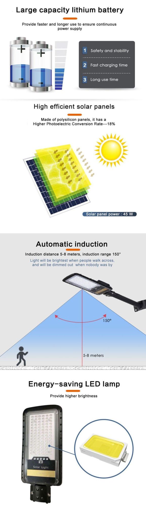 China Energy Saving with Power Display Outdoor Illumination Solar Street Light 80W 120W 300W Solar Light