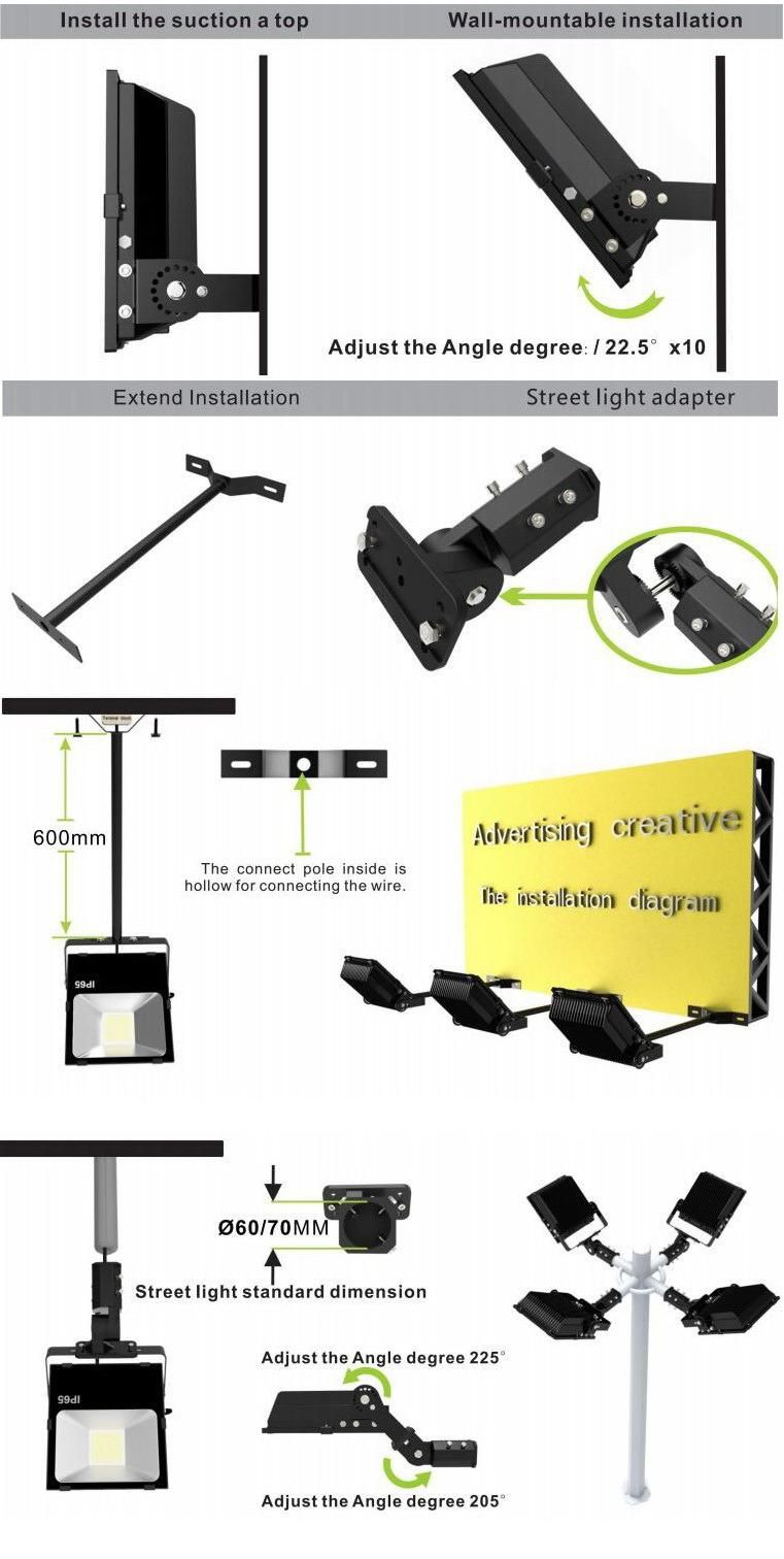 High Quality 10W/20W/30W/50W/60W/70W/80W/100W/120W/140W/150W/160W/180W/200W/280W/300W/400W/500W/600W/800W/1000W 130lm LED Flood Light for Outdoor Football Field