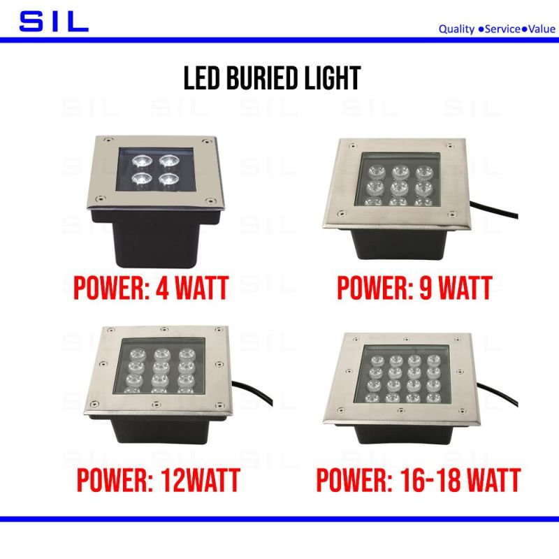 18W Square Buried Landscape Outdoor Garden DMX512 IP65 RGB White Inground Recessed RGBW LED Underground Light